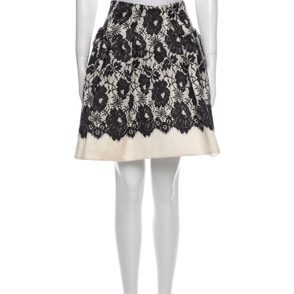 Milly Elegant Black and Cream Lace Print Skirt